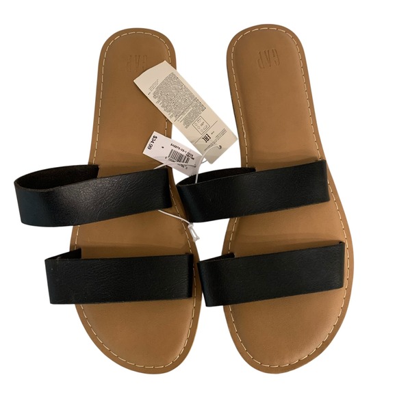 GAP Shoes - GAP Women's Double Strap Slide Sandals Black Size 9 Minimal Flat Sandals‎ NWT